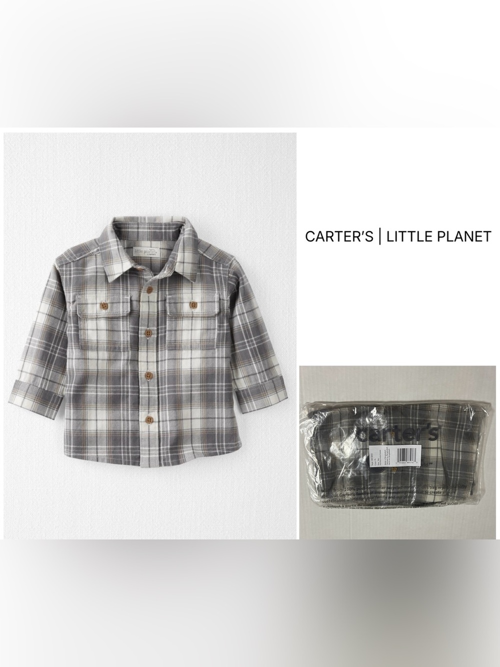 CARTER’S LITTLE PLANET - 18M - NWT - INFANT BOYS PLAID BUTTON UP FLANNEL SHIRT